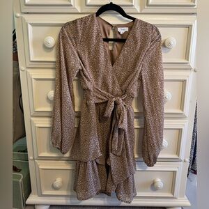 Japna Tan Leopard Cheetah Print Layered Dress with Tie